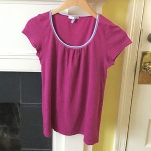 Sucre Soir Trim Ruched Cap Sleeves Knit Top Cotton Pink - Sz Medium